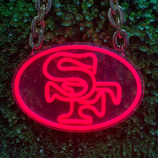 San Francisco 49ers Neon Necklace – Glowing NFL Logo & Gold Chain | NeonFansCrafts