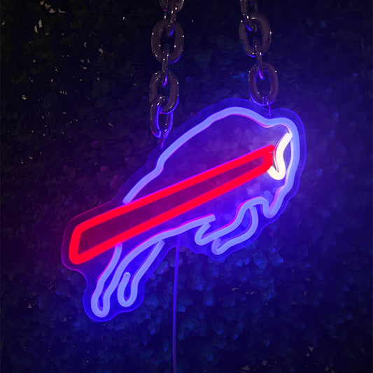 The product related to the NFL Buffalo Bills is made by neonfanscrafts. It can also meet these requirements: a neon sign, a neon neon sign, something related to neon and a sign, neon lights, and well, the "neon light light" is quite an odd expression, but it might refer to the individual lights of neon lights, so it could be translated as the individual lights within neon lighting fixtures.