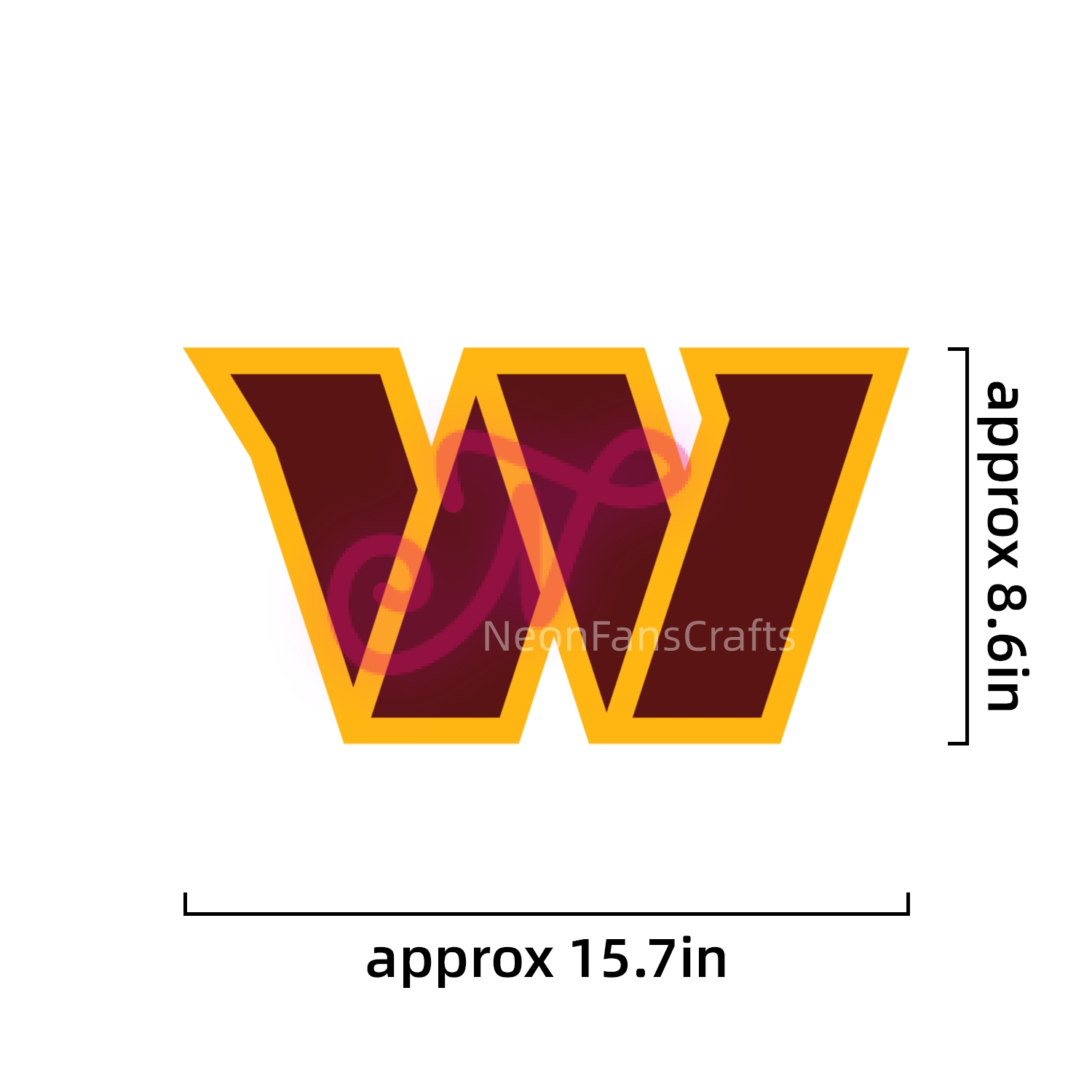 The Washington Commanders' team logo sign stands tall at 8.6 inches and spans 15.7 inches wide, making a bold statement. This sign with LED features the iconic Commanders emblem, illuminated by LED signs technology for a vibrant glow. Perfect for fans, this sign of LED showcases the team's pride with bright, eye-catching appeal. The LED sign is designed to be both durable and stylish, making it a must-have for any Commanders' supporter.
