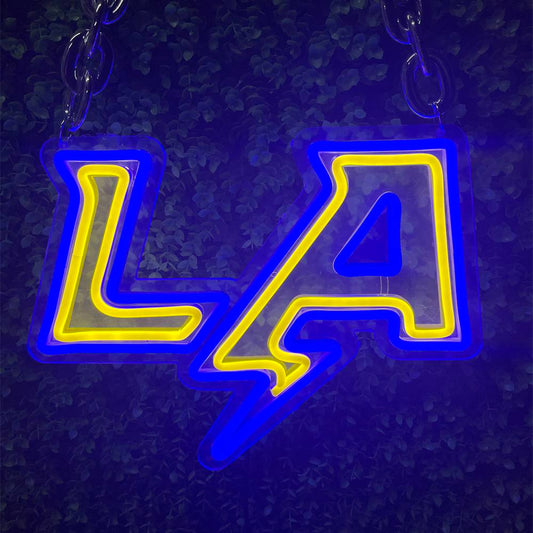 Los Angeles Chargers Neon Necklace – Glowing Bolt Logo Pendant with Chunky Chain | NeonFansCrafts